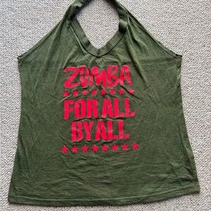 Zumba Fitness Green Tank Top with Pink Print